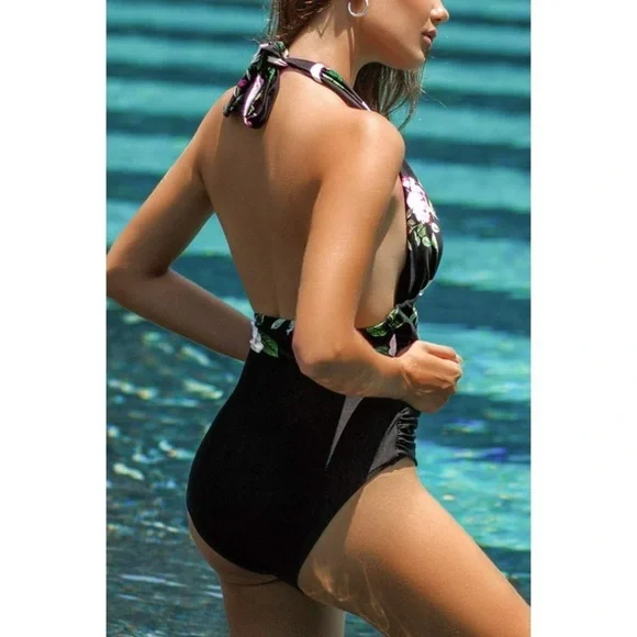 Cupshe Women's One Piece Bikini Floral Low Cut‎ Deep V Neck Backless XXL - Picture 4 of 11